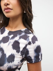 Mono Animal Tipped Soft Touch Slinky Polyamide Short Sleeved Top - Image 5 of 8