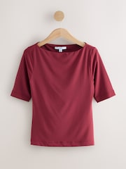 Cranberry Red Soft Touch Slash Neck Half Sleeve T-Shirt - Image 1 of 3