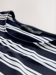 Navy/White Stripe Tipped Soft Touch Slinky Polyamide Short Sleeved Top - Image 8 of 8