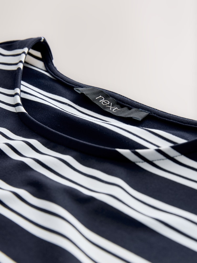 Navy/White Stripe Tipped Soft Touch Slinky Polyamide Short Sleeved Top - Image 8 of 8 Navy/White Stripe Tipped Soft Touch Slinky Polyamide Short Sleeved Top - Image 8 of 8