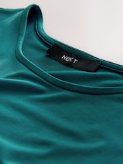 Teal Blue Tipped Soft Touch Slinky Polyamide Short Sleeved Top - Image 6 of 7