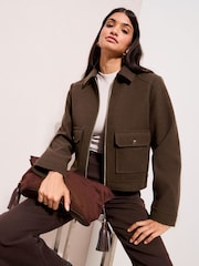 Friends Like These Chocolate Brown Short Zip Through Cosy Jacket - Image 1 of 5