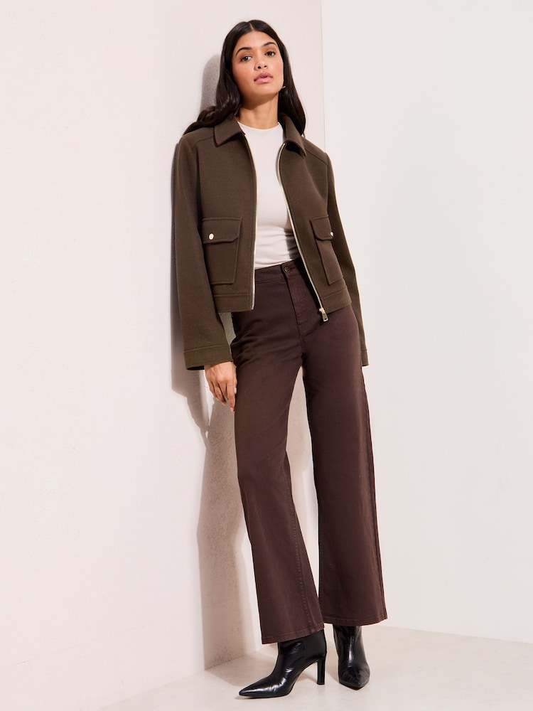 Friends Like These Chocolate Brown Short Zip Through Cosy Jacket - Image 2 of 5