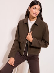 Friends Like These Chocolate Brown Short Zip Through Cosy Jacket - Image 3 of 5