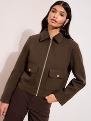 Friends Like These Chocolate Brown Short Zip Through Cosy Jacket - Image 4 of 5