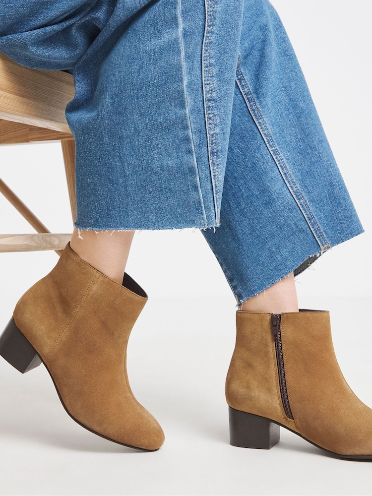 JD Williams Brown Wide Fit Low Block Heel Suede Ankle Boots - Image 1 of 4