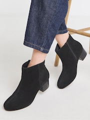 JD Williams Black Wide Fit Low Block Heel Suede Ankle Boots - Image 1 of 4