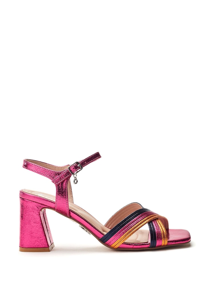 Moda in Pelle Metallic Myrtle Swoosh Heel Strappy Comfort Smart Sandals - Image 1 of 4