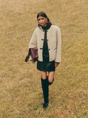 Friends Like These Cream Collarless PU Tipped Borg Jacket - Image 2 of 4