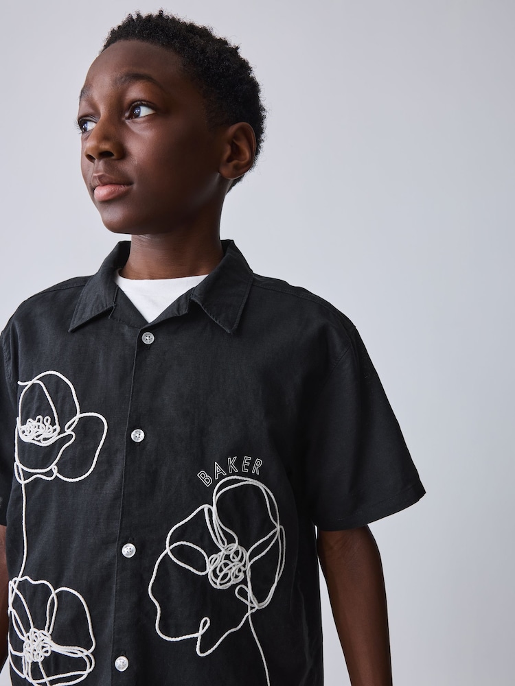 Baker by Ted Baker Linen Blend Floral Black Shirt and T-Shirt Set - Image 1 of 12