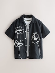 Baker by Ted Baker Linen Blend Floral Black Shirt and T-Shirt Set - Image 6 of 12