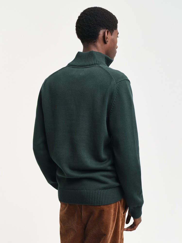 Verde - GANT Jumper casual de algodão com zíper em um quarto - Imagem 2 de 5