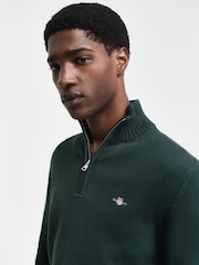 Verde - GANT Jumper casual de algodão com zíper em um quarto - Imagem 3 de 5