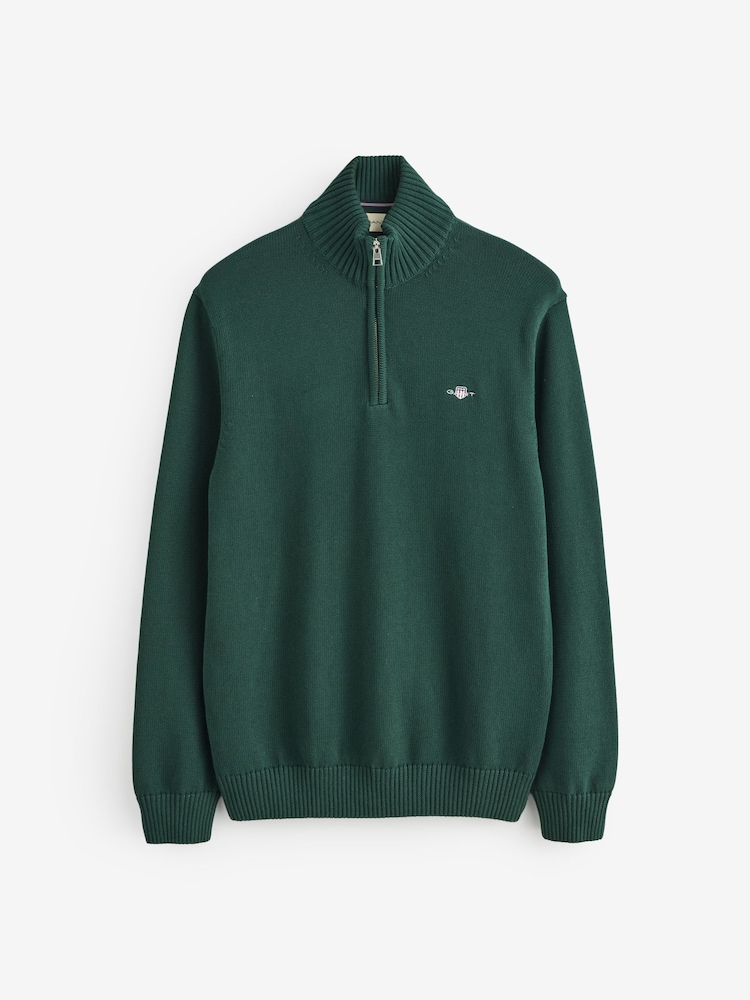 Verde - GANT Jumper casual de algodão com zíper em um quarto - Imagem 5 de 5
