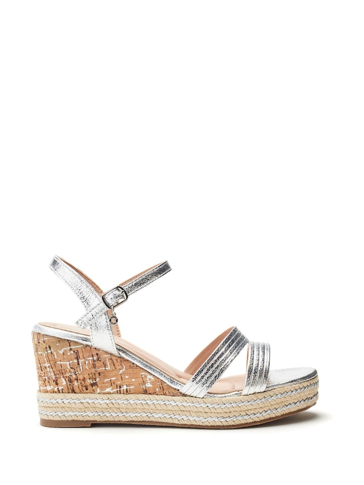 Moda in Pelle Silver Spot Asymmetric Strap Comfort Wedge Sandals - Image 1 of 4