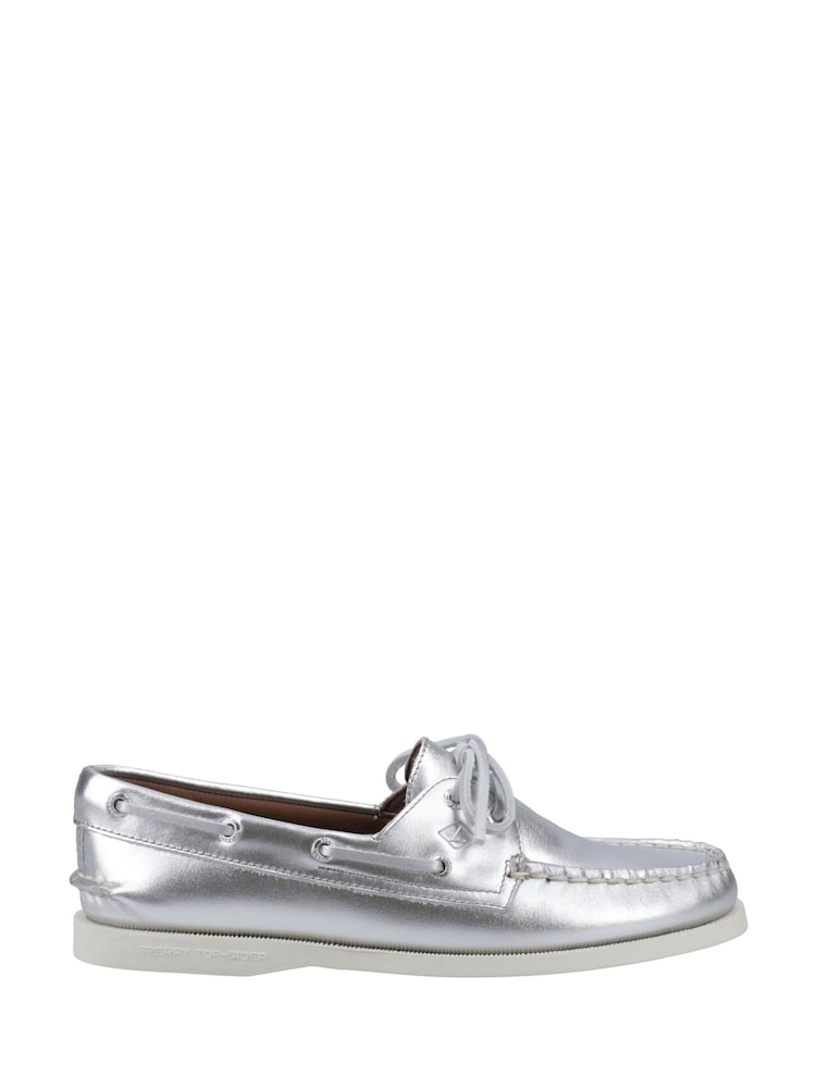 Sperry Silver Authentic 2 Eye Boat Shoes - Image 1 of 4