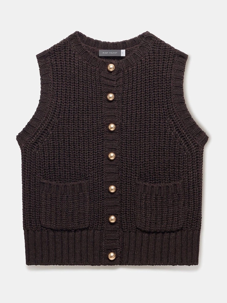 Mint Velvet Brown Chunky Knit Waistcoat - Image 1 of 2