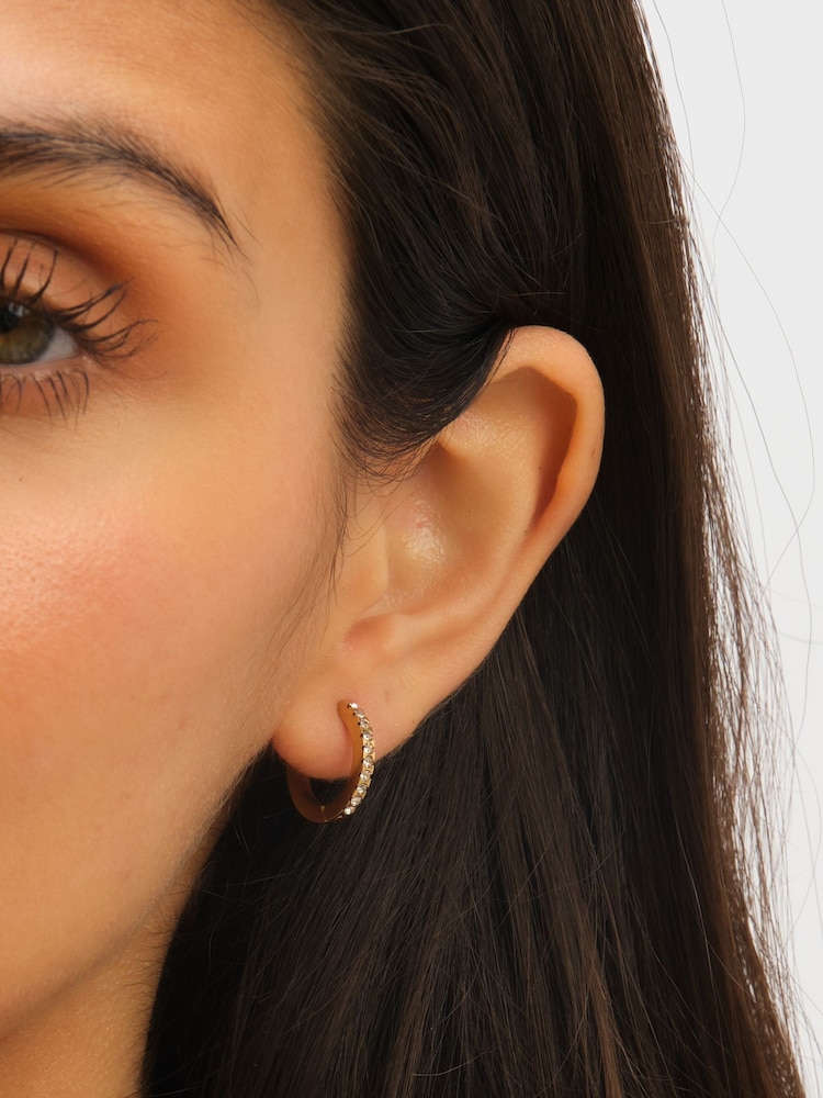 Jon Richard Gold Plated Waterproof Crystal And Polished Huggie Hoop Earrings - Image 2 of 3