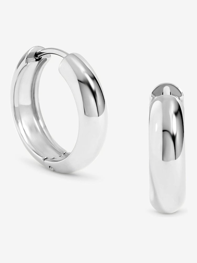Jon Richard Silver Plated Waterproof Small Flat Surface Hoop Earrings - Image 1 of 1