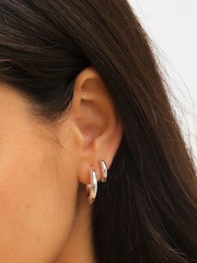 Jon Richard Silver Plated Waterproof Small Chubby Hoop Earrings - Image 2 of 5