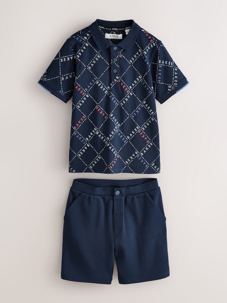 Baker by Ted Baker All Over Print Polo Shirt and Shorts Set - Image 1 of 7