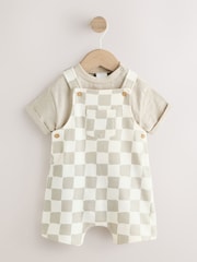 أسود/أبيض مربعات - Jersey Dungarees and Bodysuit Baby Set (0mths-2yrs) - صورة 1 من 9