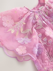 Pink Flower Embroidered Tiered Occasion Dress (3-16yrs) - Image 6 of 7