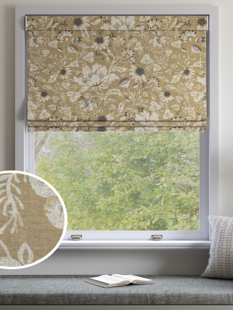 Natural Woodblock Floral Made to Measure Roman Blind - Image 1 of 6