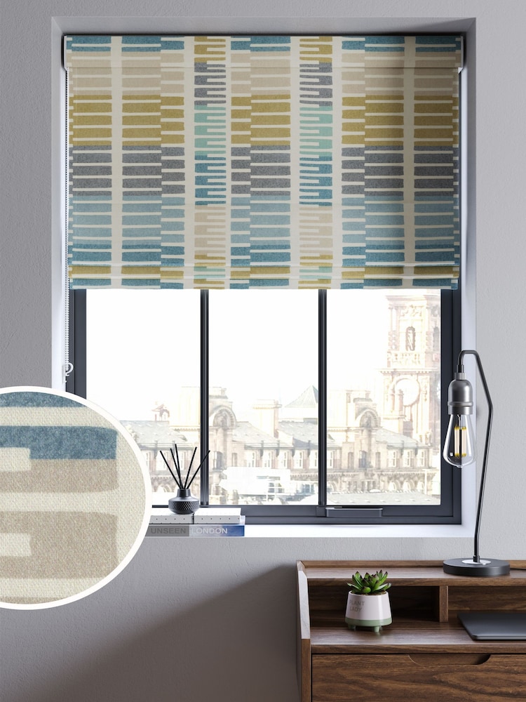 Blue Retro Geo Made To Measure Roman Blind - Image 1 of 6