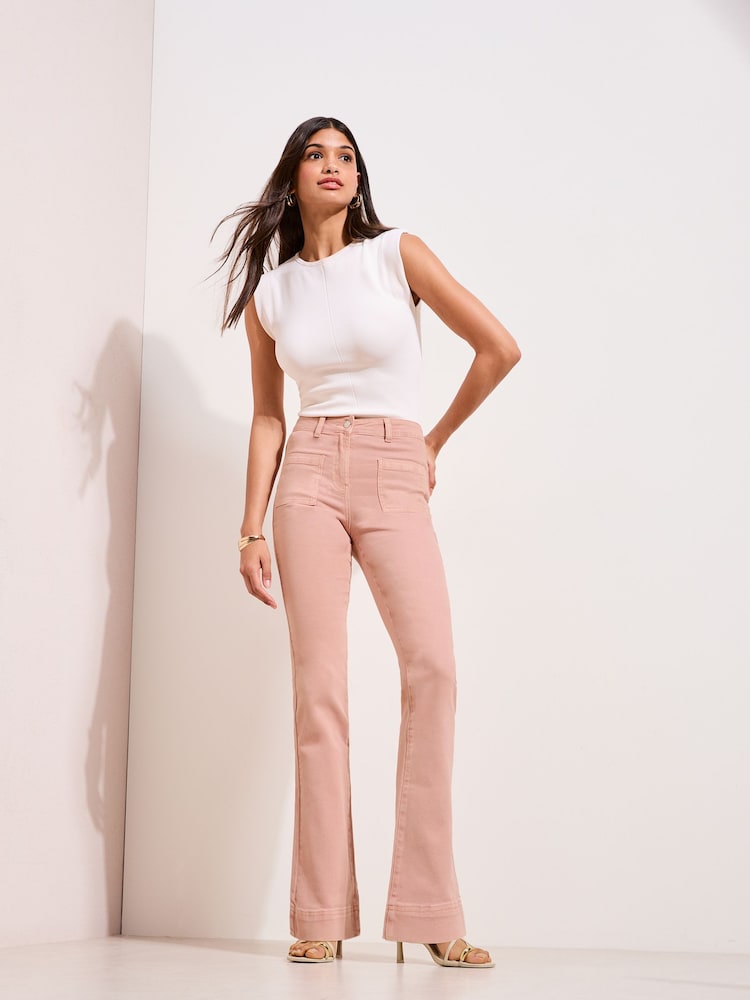 Friends Like These Pink High Waist Pocket Flare Jeans - Image 1 of 5 Friends Like These Pink High Waist Pocket Flare Jeans - Image 1 of 5