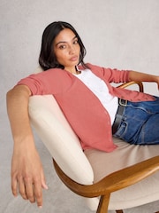 White Stuff Red Naria Linen Blend Cardigan - Image 4 of 6