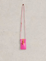White Stuff Pink Clara Buckle Leather Phone Bag - Image 1 of 4