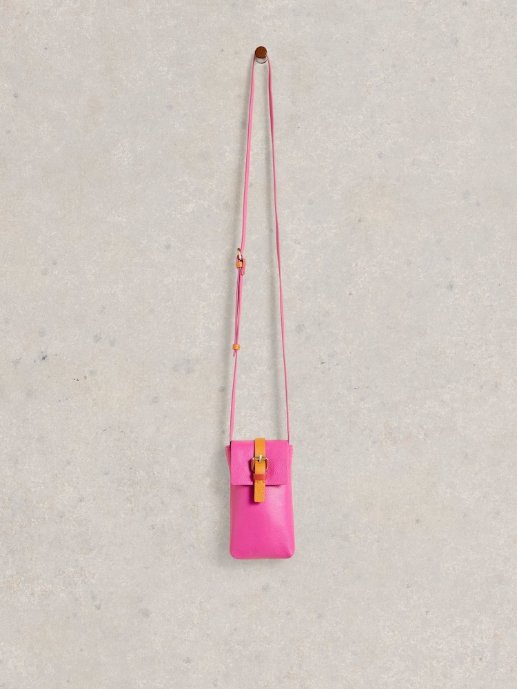 White Stuff Pink Clara Buckle Leather Phone Bag - Image 1 of 4