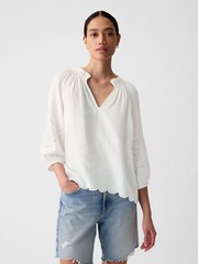 Gap White Eyelet Puff Sleeve Shirt - Image 1 of 5