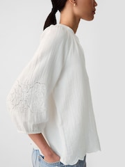 Gap White Eyelet Puff Sleeve Shirt - Image 4 of 5