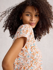 White Stuff Orange Nelly Notch Neck T-Shirt - Image 4 of 6