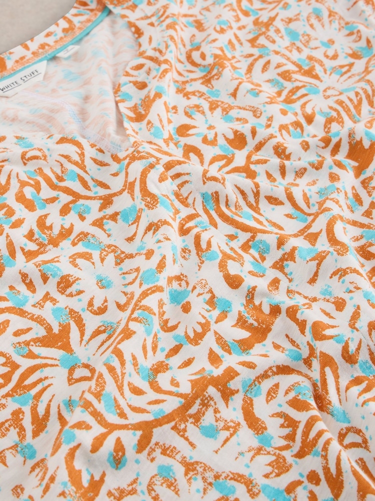 White Stuff Orange Nelly Notch Neck T-Shirt - Image 6 of 6