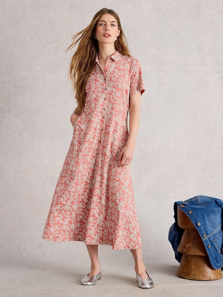 White Stuff Pink Rua Jersey Shirt Dress - Image 1 of 6