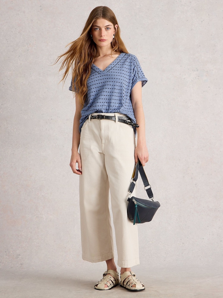 Blau - White Stuff Embroidered Stripe T-Shirt - Bild 1 von 6
