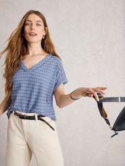 Blau - White Stuff Embroidered Stripe T-Shirt - Bild 2 von 6
