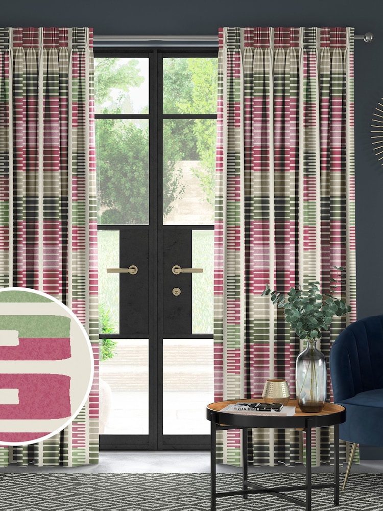 Pink Retro Geo Made To Measure Door Curtain Curtains - Image 1 of 9