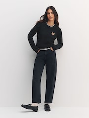 Black Embroidered Long Sleeve Crew Neck Jumper With Alpaca - Image 2 of 9