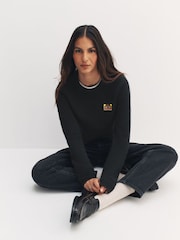 Black Embroidered Long Sleeve Crew Neck Jumper With Alpaca - Image 3 of 9