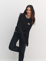 Black Embroidered Long Sleeve Crew Neck Jumper With Alpaca - Image 4 of 9