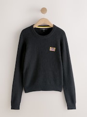 Black Embroidered Long Sleeve Crew Neck Jumper With Alpaca - Image 7 of 9