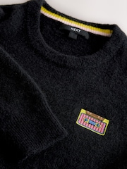 Black Embroidered Long Sleeve Crew Neck Jumper With Alpaca - Image 8 of 9