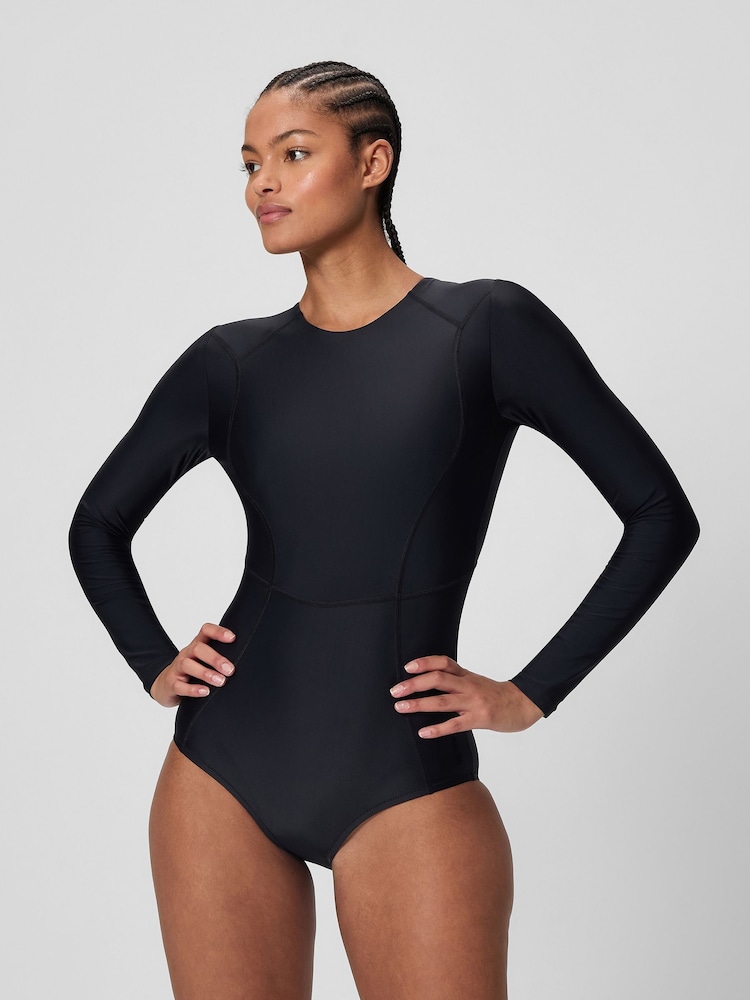 Speedo Black Ocean Flex Long Sleeve Zip Swimsuit - Image 1 of 6