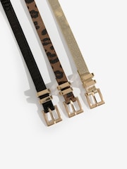 Lipsy Gold Leopard and Black Skinny Belts 3 Pack - Image 5 of 6