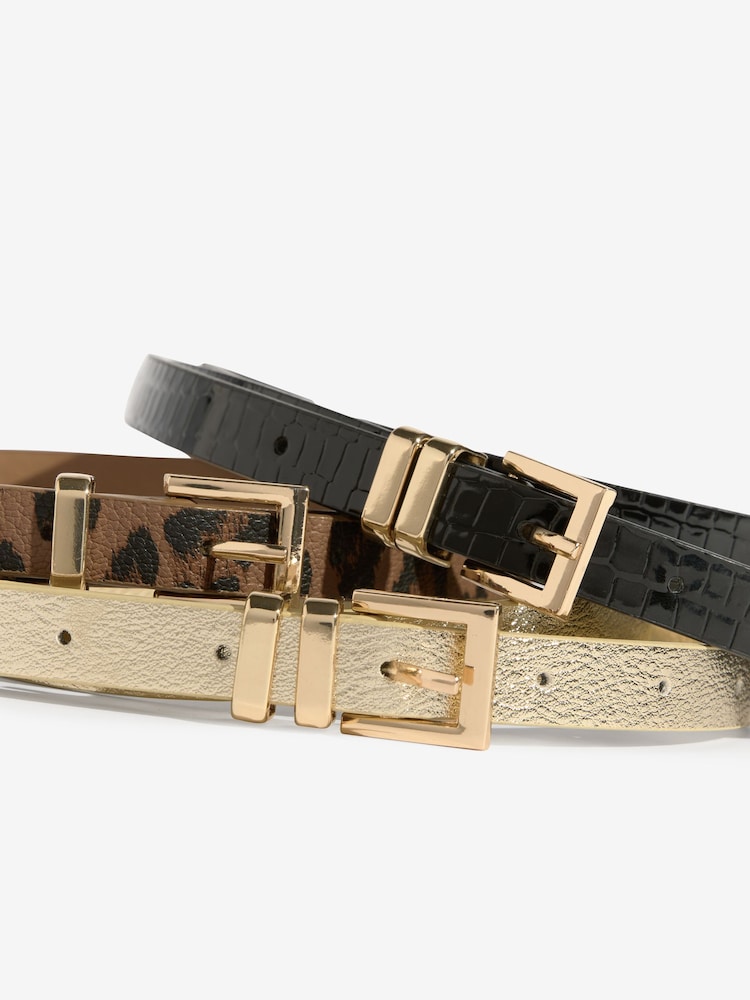 Lipsy Gold Leopard and Black Skinny Belts 3 Pack - Image 6 of 6