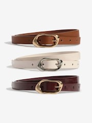 Lipsy Choc Tan and Cream Skinny Belts 3 Pack - Image 1 of 6